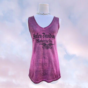 Harley Davidson Motorcycles Tacoma Pink Black Tye Dye Biker Tank Top Sz S